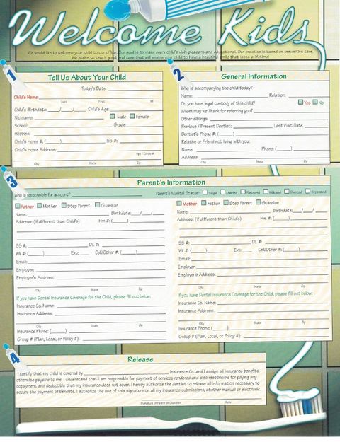 First page of the Child Patient Forms packet